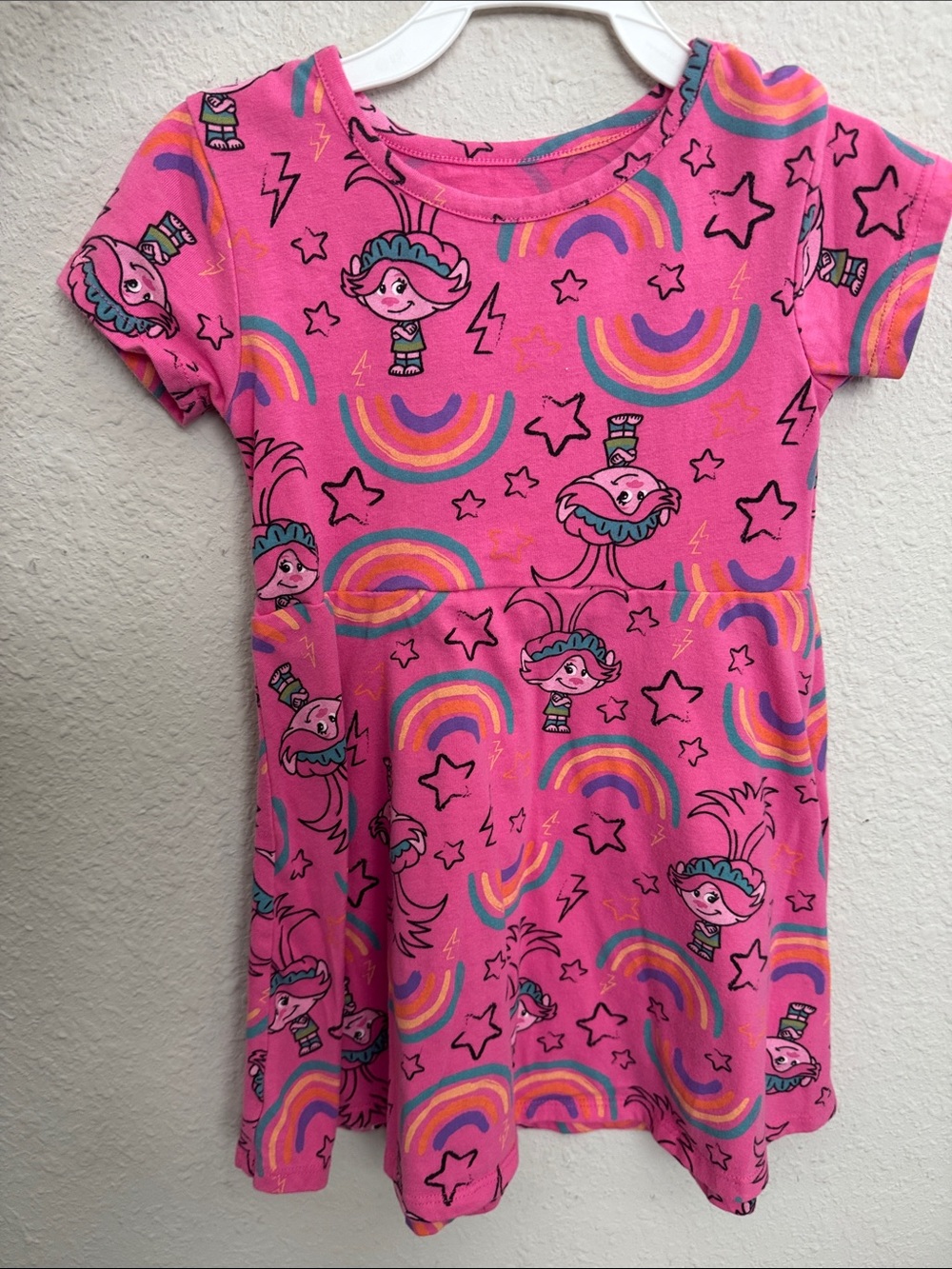 Pink Trolls Rainbow Print Girls Dress